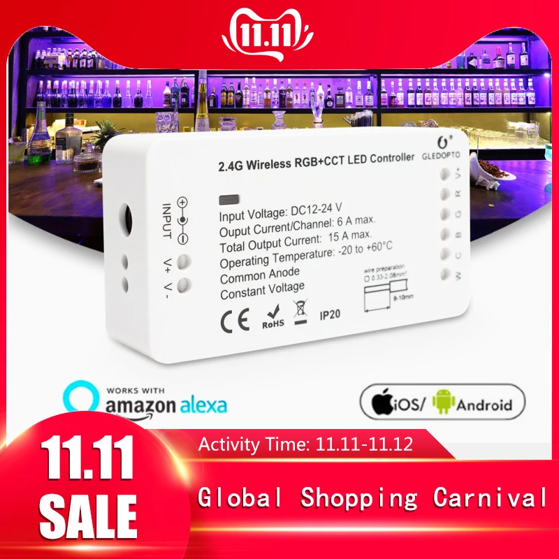 

GLEDOPTO RGB+CCT Zigbee Smart LED Light Strip Controller DC12-24V Smart Home Work Hue Bridge Amazon Alexa Echo RGBW 2019 NEW