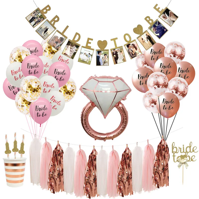Hen Party Bride to Be Paper Banner Confetti Balloon Wedding Temporary Tattoo Hen Bachelorette Bridal Shower Party Decoration (5)