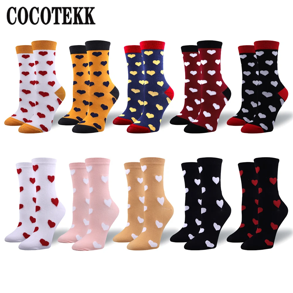 

Fashion Cute Heart Women Socks Patchwork Colorful Fancy Cozy Soft Socks Harajuku Japan Short Funny Female Happy Novelty Socks