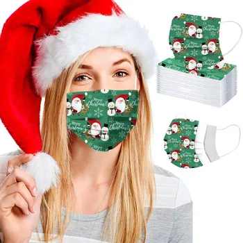 

50PCS Disposable Masks Christmas Face Mask Printed Snowman Breathable Mouth Filters Dustproof Masque Children Adult Cubrebocas