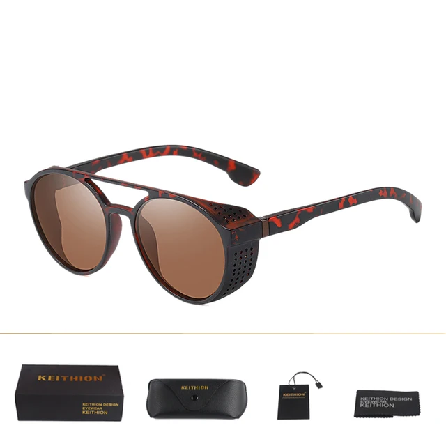 KEITHION Retro Round Polarized Sunglasses Steampunk Men Women Brand Designer Glasses Oculos De Sol Shades UV Protection Leopard