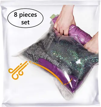 

No Vacuum or Pump Needed Travel Space Saver Bags Luggage Compression Transparent Storage Bag Chapstick Holder Organizer Dropship