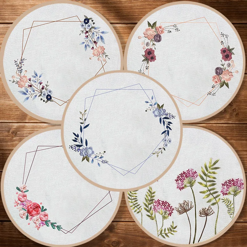 Flowers Embroidery Kit Handcraft Needlework Cross Stitch Kit Cotton Embroidery Painting Embroidery Hoop Home Decor