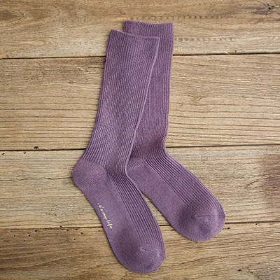 Осенне-зимние женские носки с толстой линией, классические женские хлопковые носки с вертикальной полоской, Длинные Носки ярких цветов для школы - Цвет: Purple
