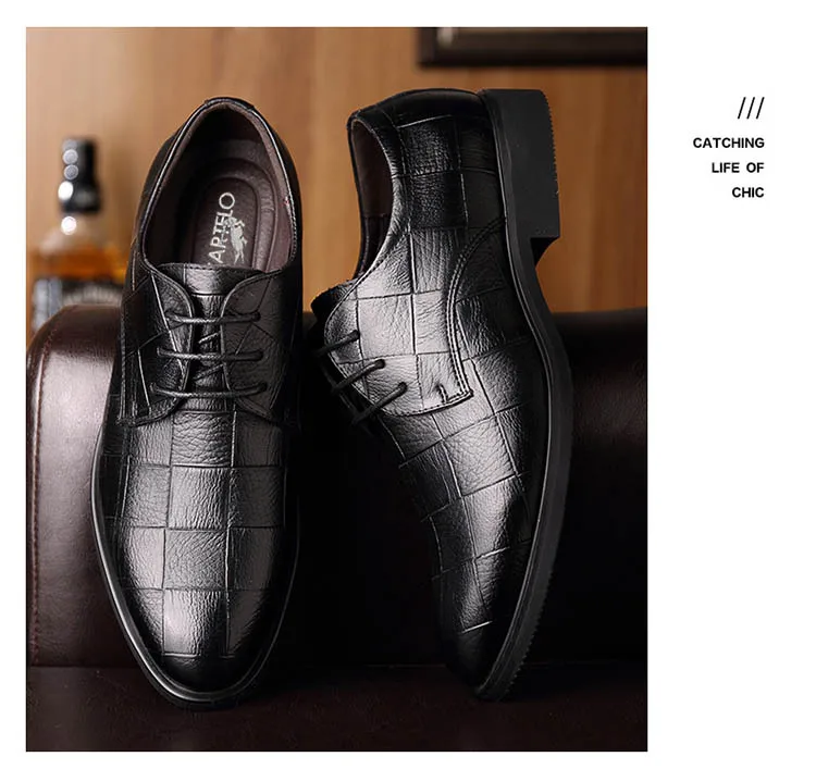 Wedding Dress Shoes Men Leather Casual Breathable Oxford with Heel Business Social Shoe Male Chaussure Homme_vogvips.com