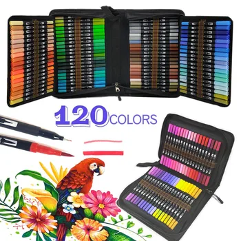 

120 Color Fine Liner Dual Tip Brush Pens Set Drawing Painting Watercolor Art Marker Pens，Art Supplies and Brush storage box