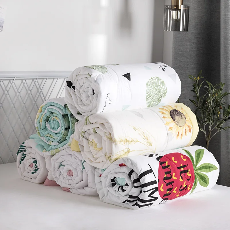 

Simple Cartoon Washed Cotton Printed Summer Quilt Soft Airable Cover Students Single Double Summer Cool Thin Spring And Autumn B