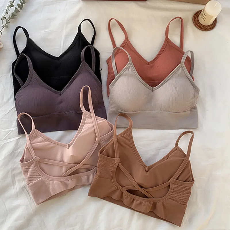 Women Crop Top Fitness Tube Top Cropped Bra Seamless Underwear Sports Tank Sexy Lingerie Active Bra Bandeau Tops Removable Pads women lingerie bra women tube tops
