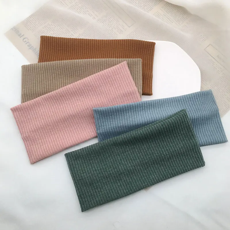 hair clips Casual Headbands Women Wide Headband Hair Accessories Solid Color Stretch Knitted Hairband Cotton Headband Elastic Hair Bands shein hair accessories