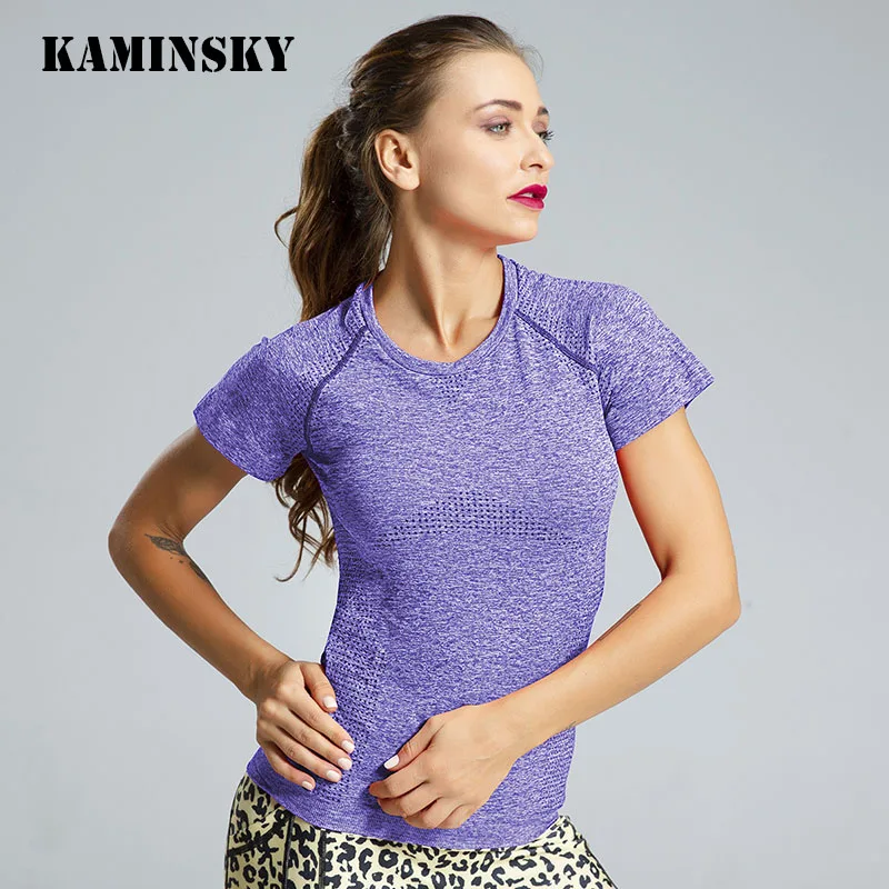 Kaminsky Женская летняя футболка бесшовная тонкая шорты Топ Повседневная Однотонная футболка с коротким рукавом и круглым вырезом
