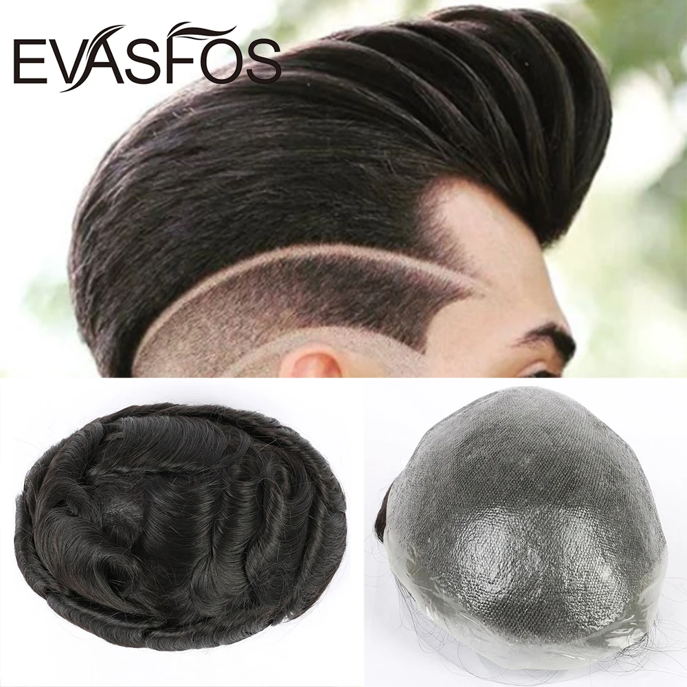 For Sale Male Wig Men Toupee EVASFOS Hair-Replacement-System Human-Hair-Pieces Men's Thin PU Transparent JlwjeB1N0qO