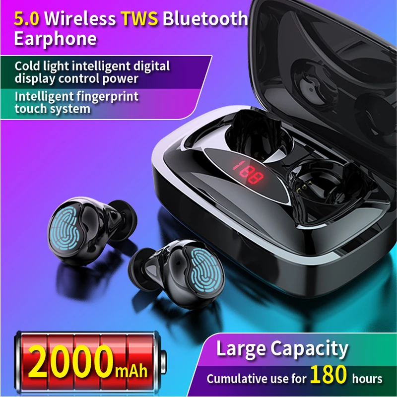Беспроводные Bluetooth с сенсорным управлением 5,0 наушники-вкладыши Hifi Звук Музыка вызов наушники гарнитура с 2000 мАч зарядная коробка