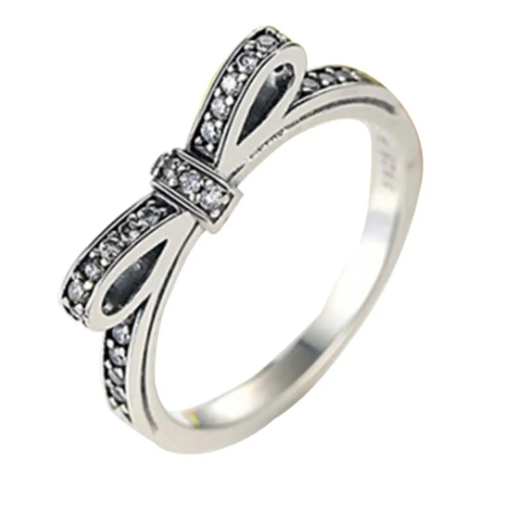 

Retro Vintage Silver Bow Tie Ring Infinity Children Heart Wedding Engagement Cocktail Bowknot Valentine Gift
