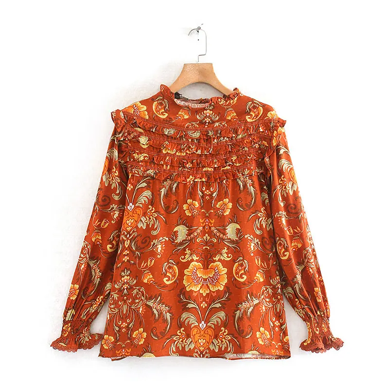 KNOYEER BOHO блузка фонарь с длинным рукавом o образным вырезом печатная рубашка