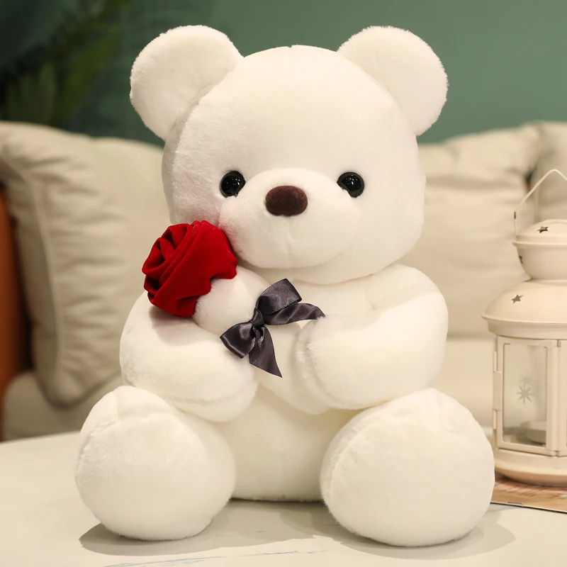 Kawaii Teddy Bear with Roses Plush Toy Soft Bear Stuffed Doll Romantic