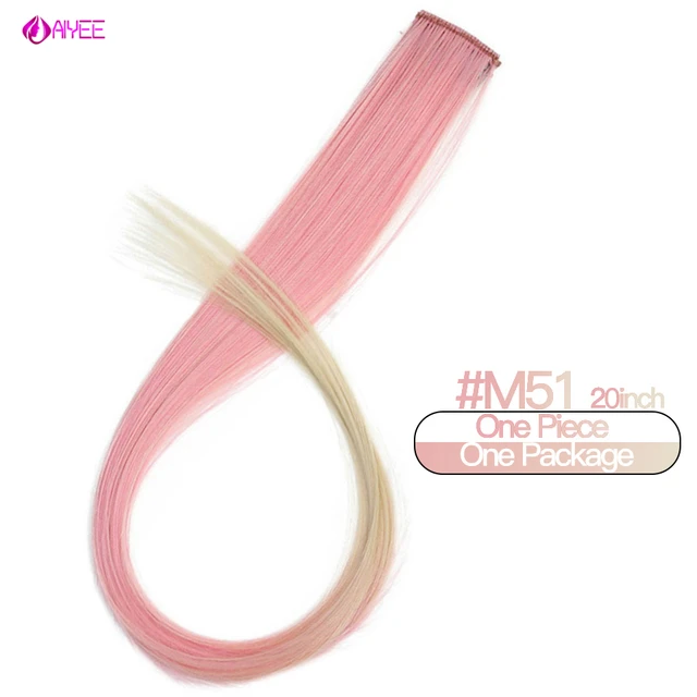 AIYEE Hair Extensions Pure RainBow Hairpiece Clip In Hair Piece Synthetic Long Straight Ombre Pink Red Rainbow Hair Piece 51