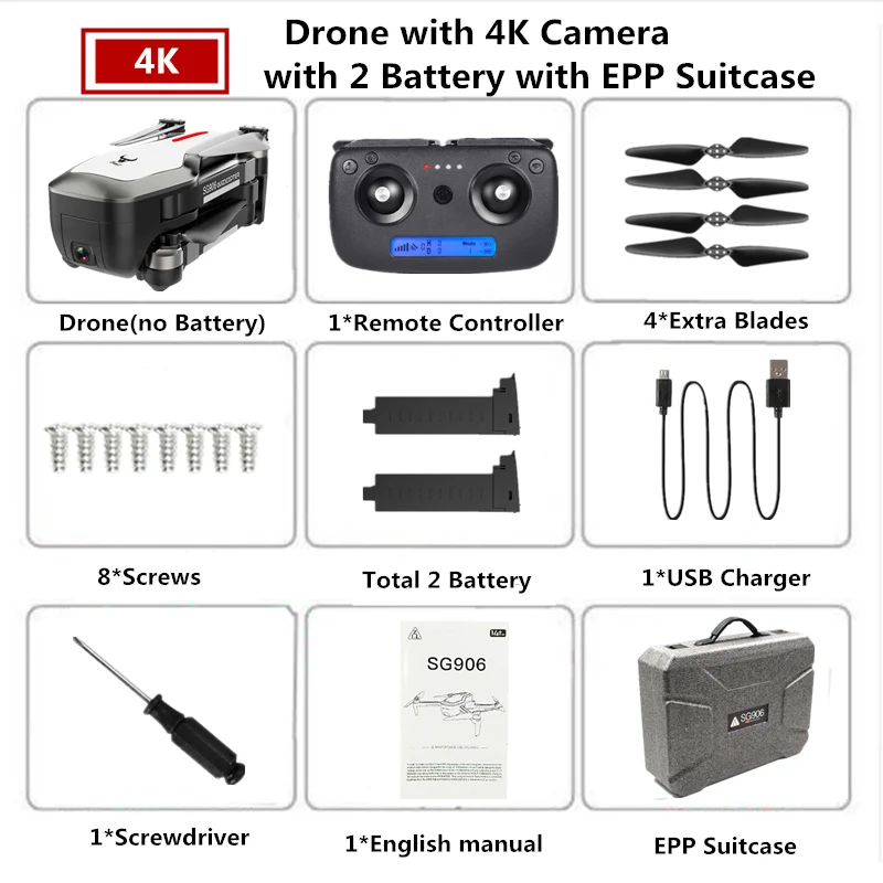 SG906 Дрон GPS с 5G wifi 4K камера бесщеточный Квадрокоптер селфи Дроны с камерой HD VS SJRC F11 PRO E520S B4W - Цвет: W8 4K 2B EPP Box