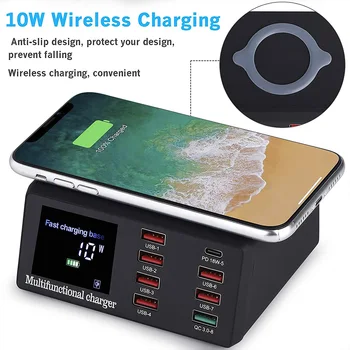 

Phone Wireless Charger QC3.0 Fast Charging Station 8 Ports Desktop USB Charging Charger Power Adapter For Iphone Huawei Xiaomi