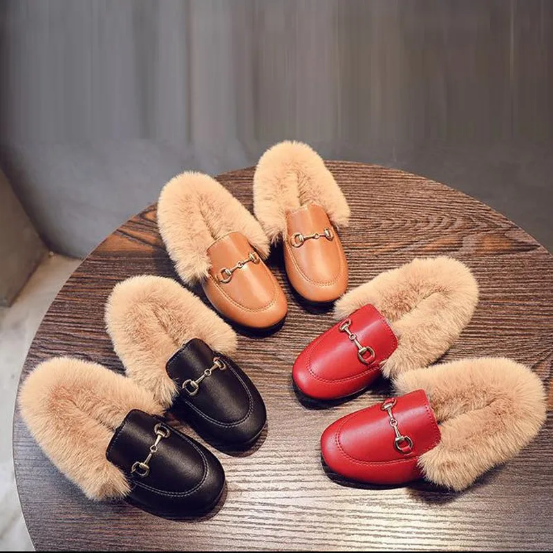 Модная теплая зимняя обувь принцессы из искусственной кожи с мехом для девочек; коллекция года; бархатная обувь для маленьких детей; Sapatos S10101