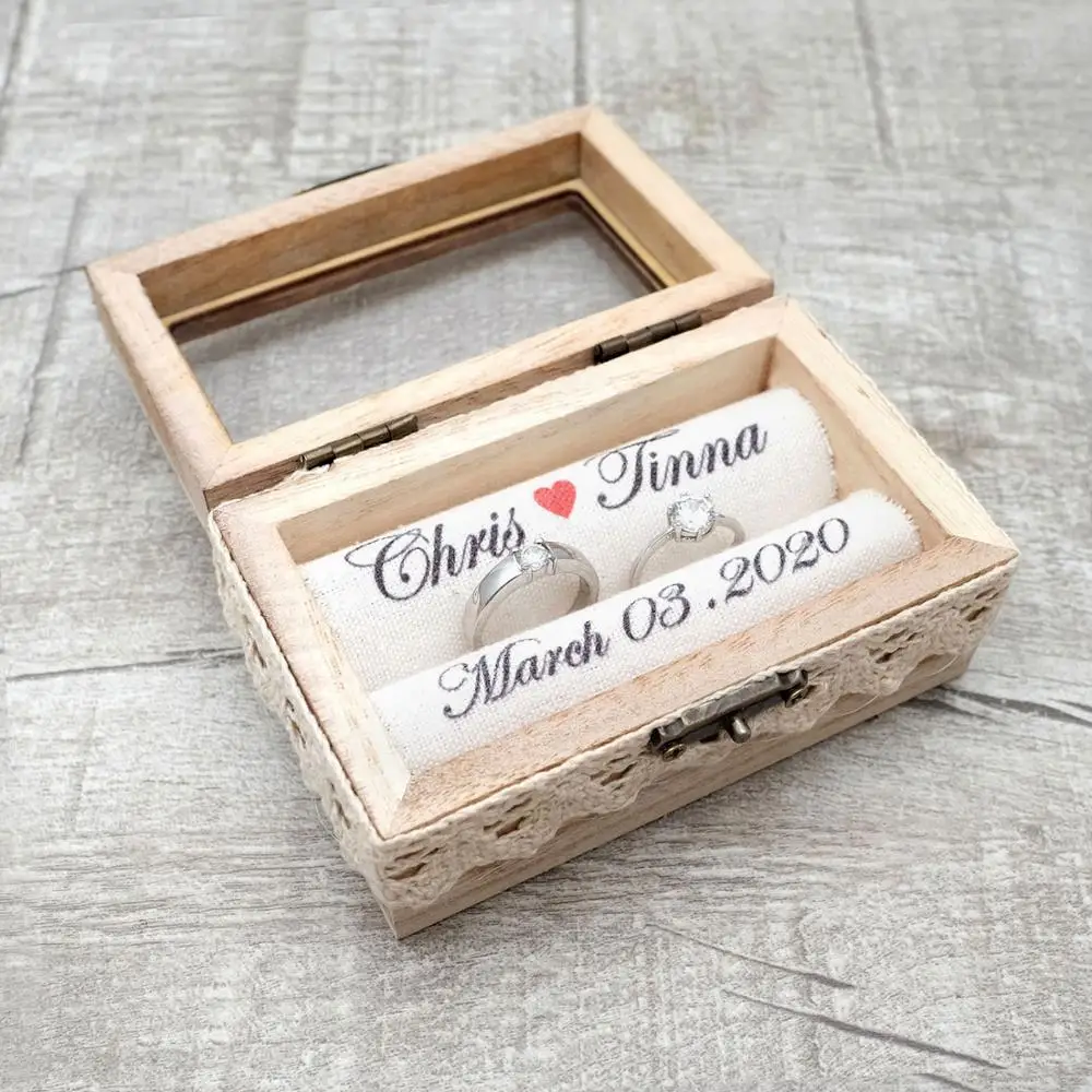 Индивидуальный подарок рустикальное Обручальное Кольцо Подарочная коробка деревянная коробка обручальное кольцо на заказ ваши имя и дата