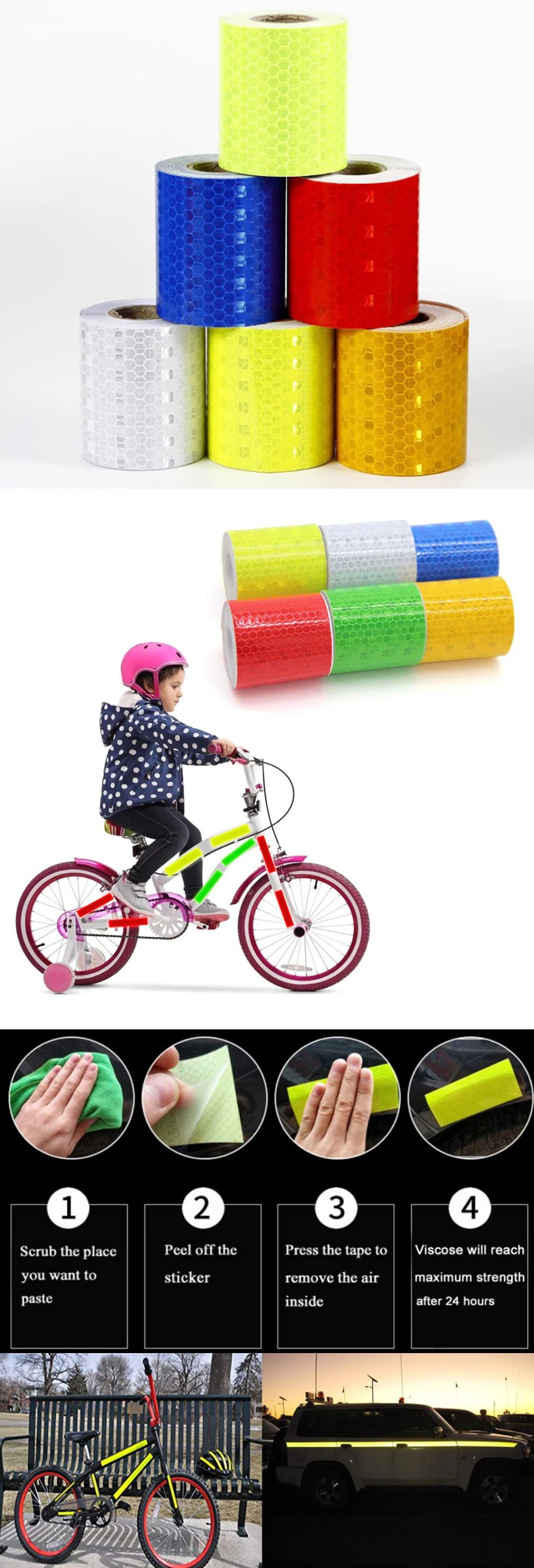 Bike Body Reflective Safety Stickers Reflective Safety Warning Conspicuity Tape Film Sticker Strip Bicycle Accessories