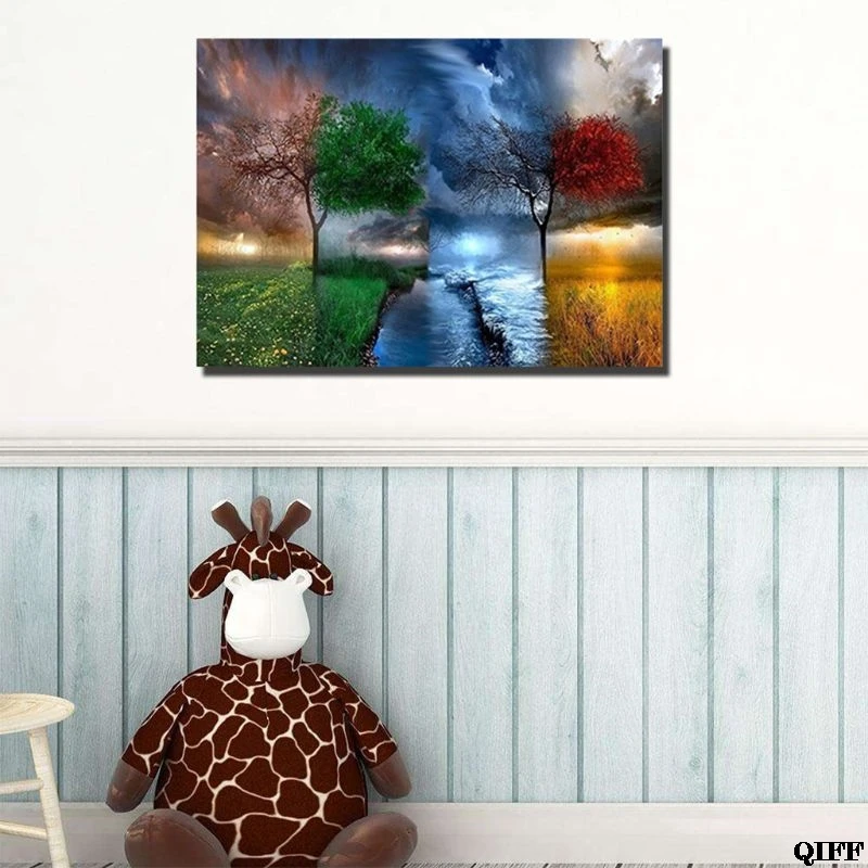 

Four season tree 5D Round Shaped Diamond Painting Embroidery Needlework Rhinestone Crystal Cross Craft Stitch Kit