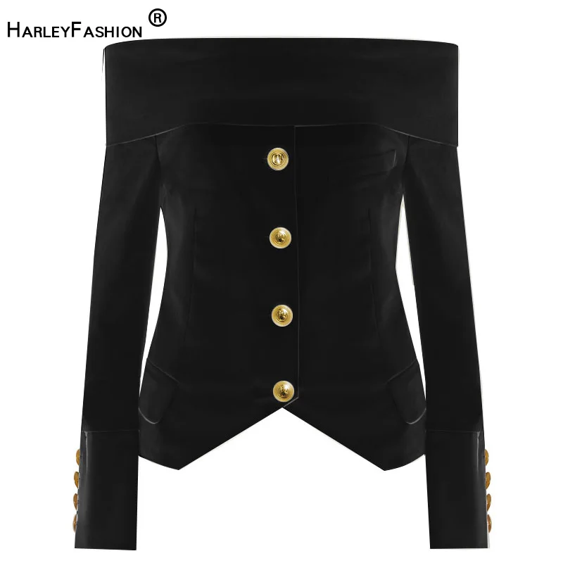 

HarleyFashion Spring Summer Women Eleagnt Skinny Slash Neck Off the Shoulder Solid Casual All-match Jacket Thin Blazer