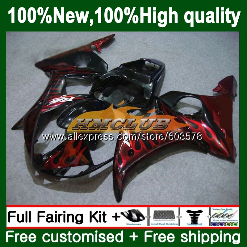 Корпус для YAMAHA YZF600 YZFR6S 2006 2007 2008 2009 126CL. 61 YZF-600 YZF R6 S R6S 06-09 YZF-R6S 06 07 08 09 красный Обтекатели с пламенем - Цвет: No. 1