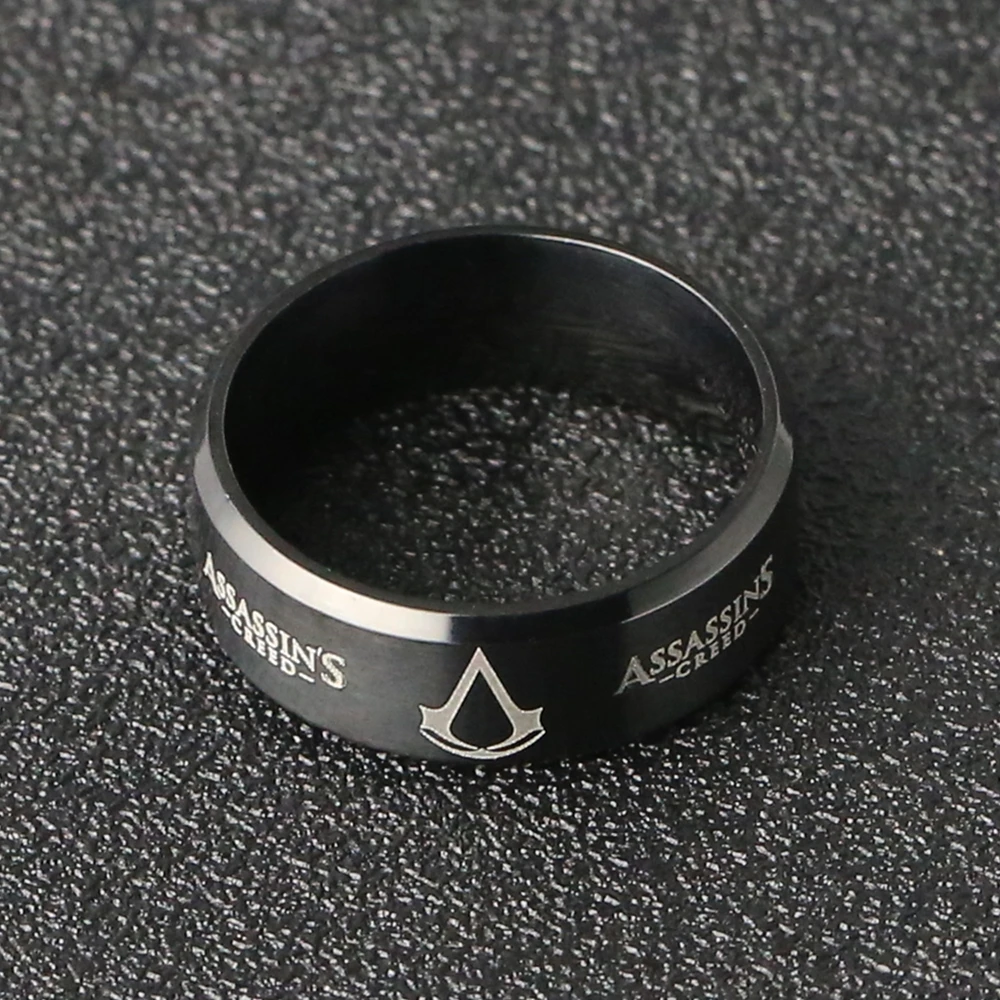 Assassins Creed Ring Altair Ezio Connor Desmond Black Logo Fashion Titanium Steel Movie Game Jewelry Cosplay Men Women Wholesale