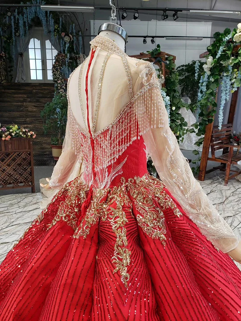 HTL793 красное бальное платье Бальные платья с высоким вырезом и длинными рукавами длиной до пола, милое 16 платье для танцев vestidos de 15 agnos