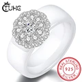 Женское керамическое кольцо S925, белое кольцо с натуральным фианитом, стразы, 8 мм - фото