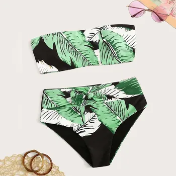 

Hot Selling Women Printing Biquini Brazilian Lady Seaside Split Underwear Set Off Shoulder Bathing Suit Padded ropa de playa