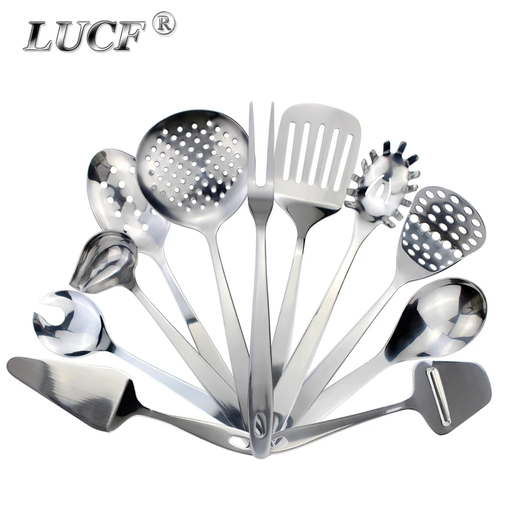 Stainless Steel Hanging Kitchenware Spoons/Ladle/Skimmer/Spatula/Masher/Meat Fork Cooking Tools Baking Utensils For Kitchen