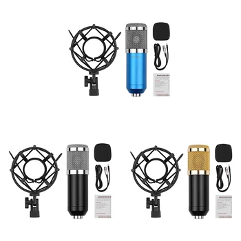 

Professional Cardioid Condenser Microphone Kit with o Cable Metal Shockproof Clamp High Sensitivity Low Noise Mic(Black & Si