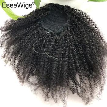 Eseewigs Human Hair Ponytail  Afro Kinky Curly For Women Natural Color Remy Hair 1 Piece Clip In Drawstring 4B 4C Ponytails