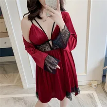 Winter Velour Night Robe Sexy Women 2PC Strap Top Suit Sleepwear Sets Casual Pajamas Home Wear Nightwear Sleep Kimono Bath Gown