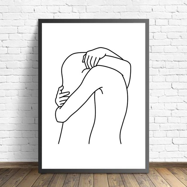 Man and Woman Line Art Couple Hugging Line Art Relationship 