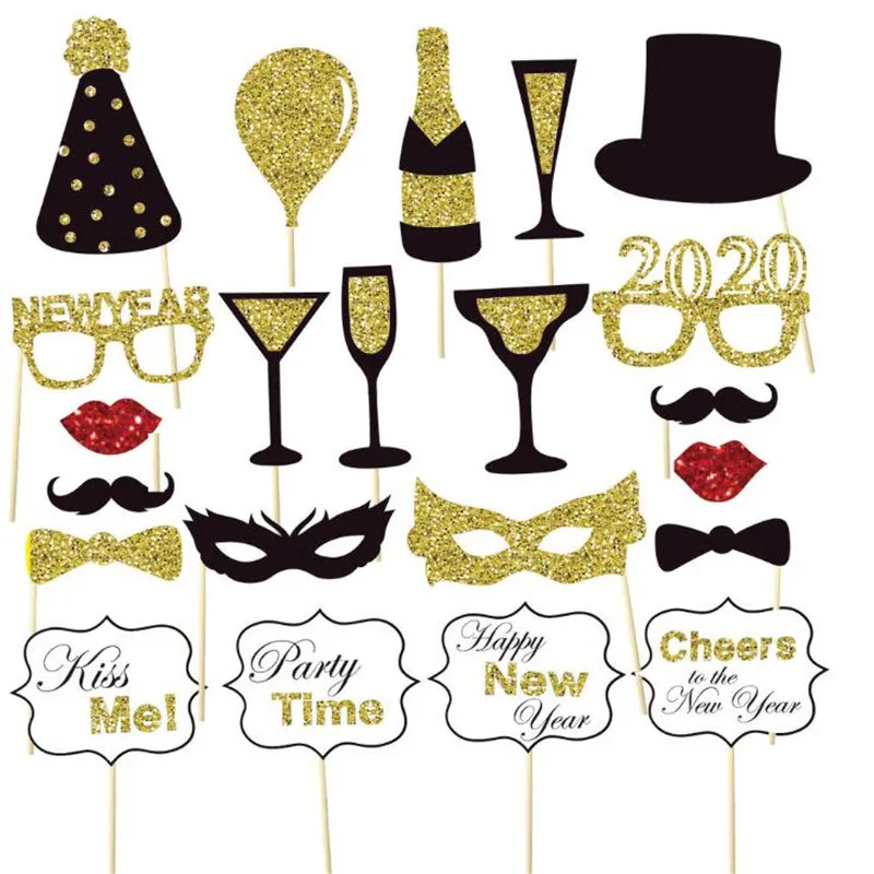 Chicinlife Happy new year реквизит для фотобудки с усами в очках новогодние вечерние реквизиты для фотобудок рождественские принадлежности