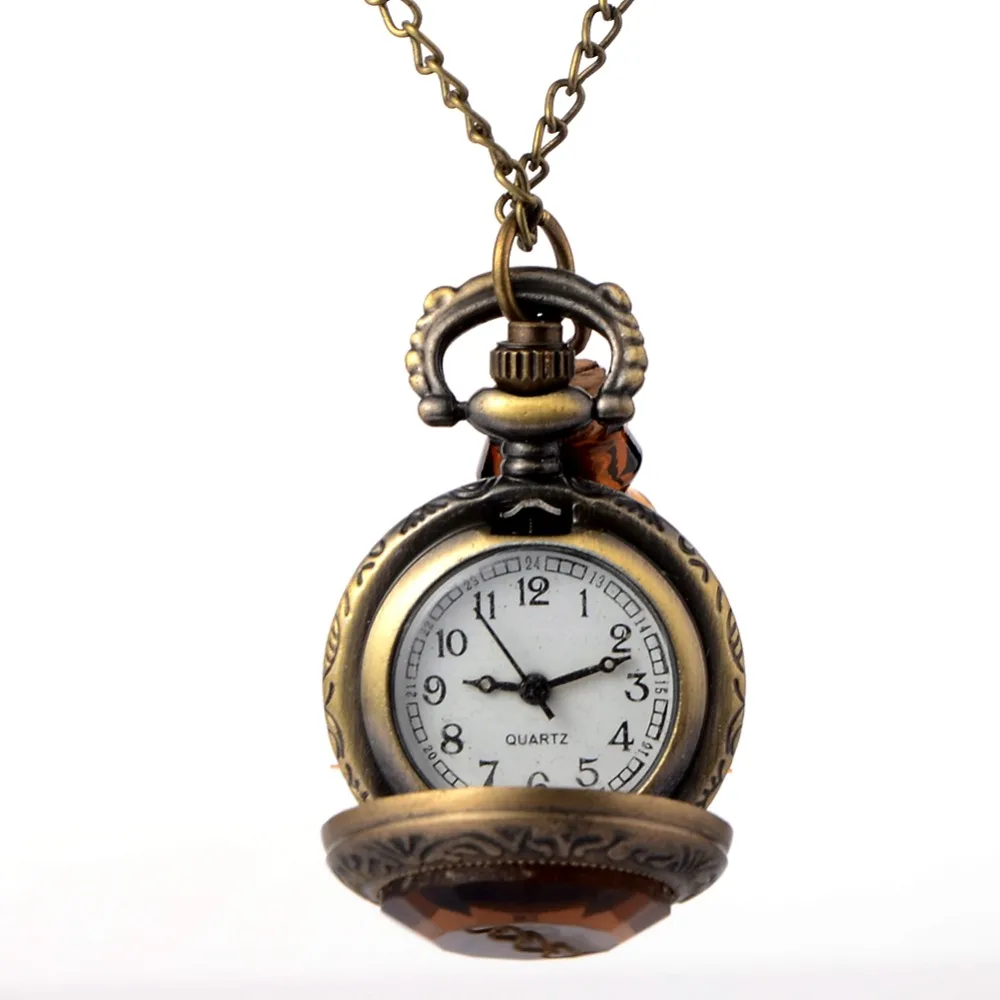 Vintage Glass Alice In Wonderland Drink Me Bottle Dark Brown flip Quartz Pocket Watch for Women 1