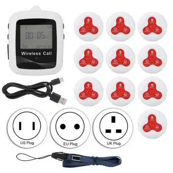 

Calling Pagers System 1 Pcs Portable Wireless Smart Call Button Paging System Receiver + 10pcs Red White Calling Pager Hot