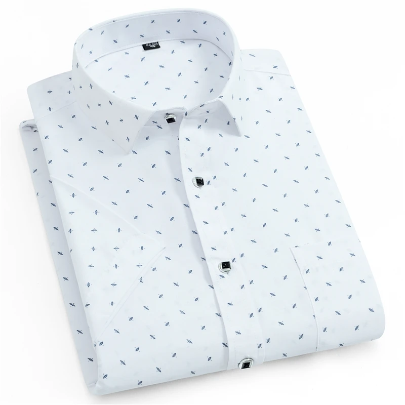 Shirt Summer Men's Print Floral Wave Point Short Sleeve Shirt Large Size S-4XL Thin Men's Cotton Comfortable Slim Casual Shirt