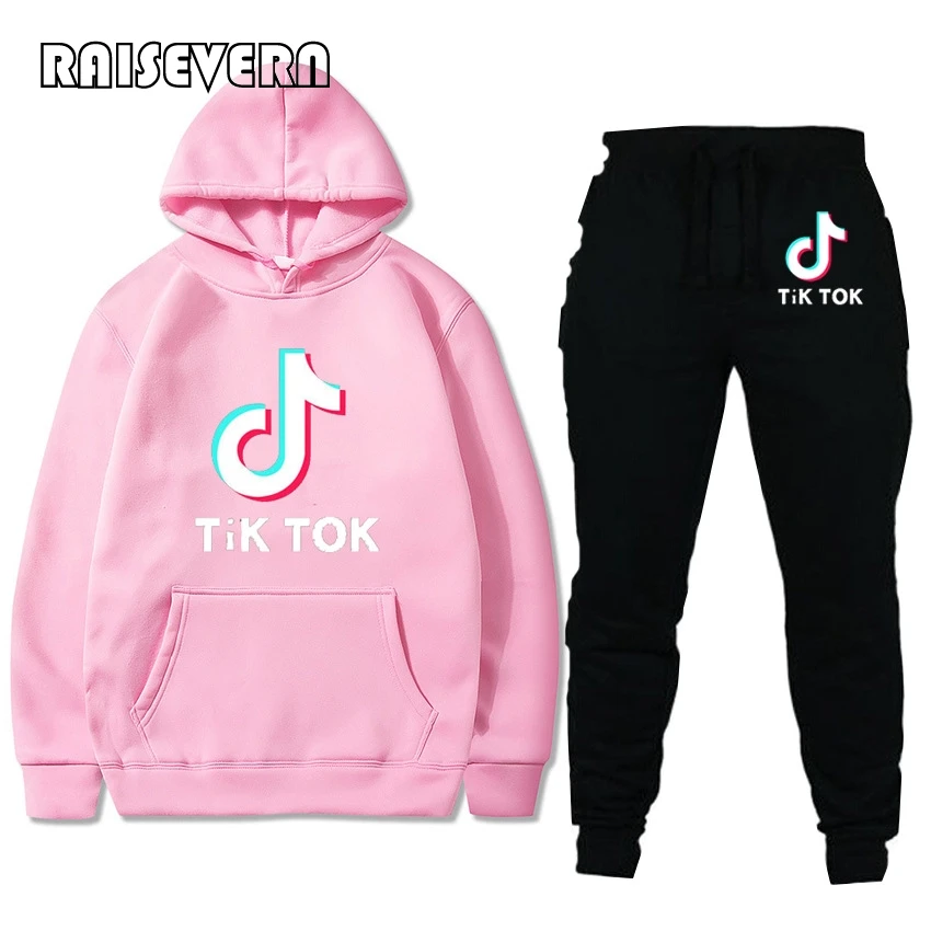 

Tik Tok New 2019 Women Two Pieces Set Hooded Sweatshirts Sportswear Female Tracksuit Hoodie Autumn Clothes Hoodies+Pants Sets