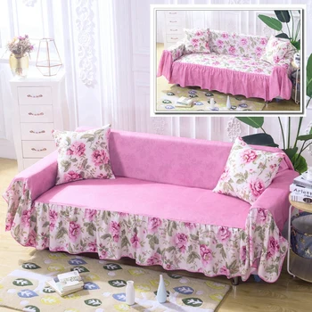 

AB Side Floral Sofa Cover Ruffle Lace Sofa Towel for Living Room Couch Slipcover Plaid Printed Elastic Couch Cover 1/2/3/4 Seats