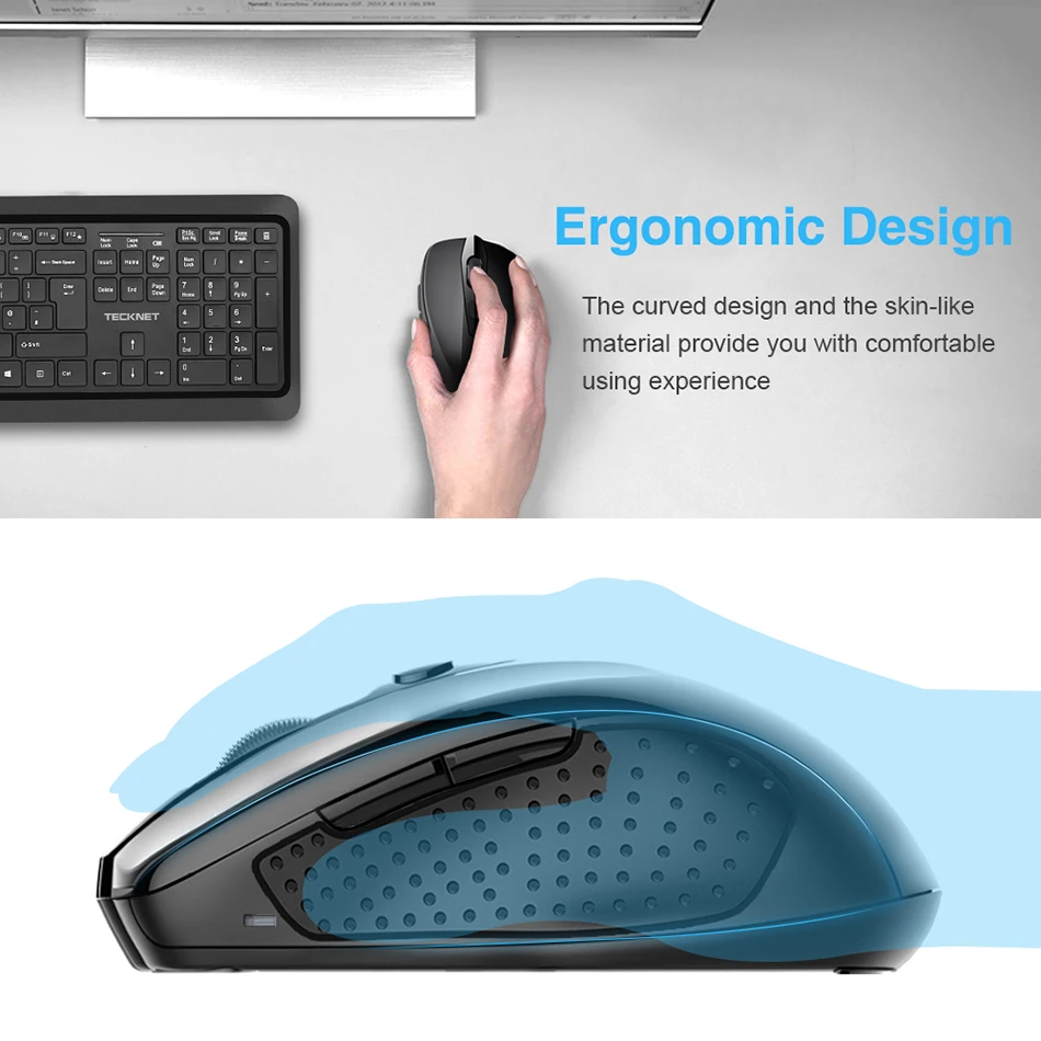 TeckNet Wireless Bluetooth Mouse 800/1200/1600/2000/2600 DPI Wireless Mouse Bluetooth For Laptop 24 Month Battery Life 4 3-3