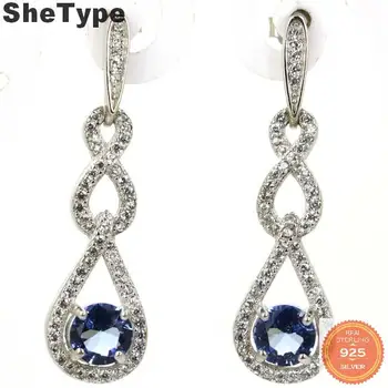 

35x10mm Elegant 5.1g Created Rich Blue Violet Tanzanite Natural CZ Gift For Girls 925 Sterling Silver Earrings