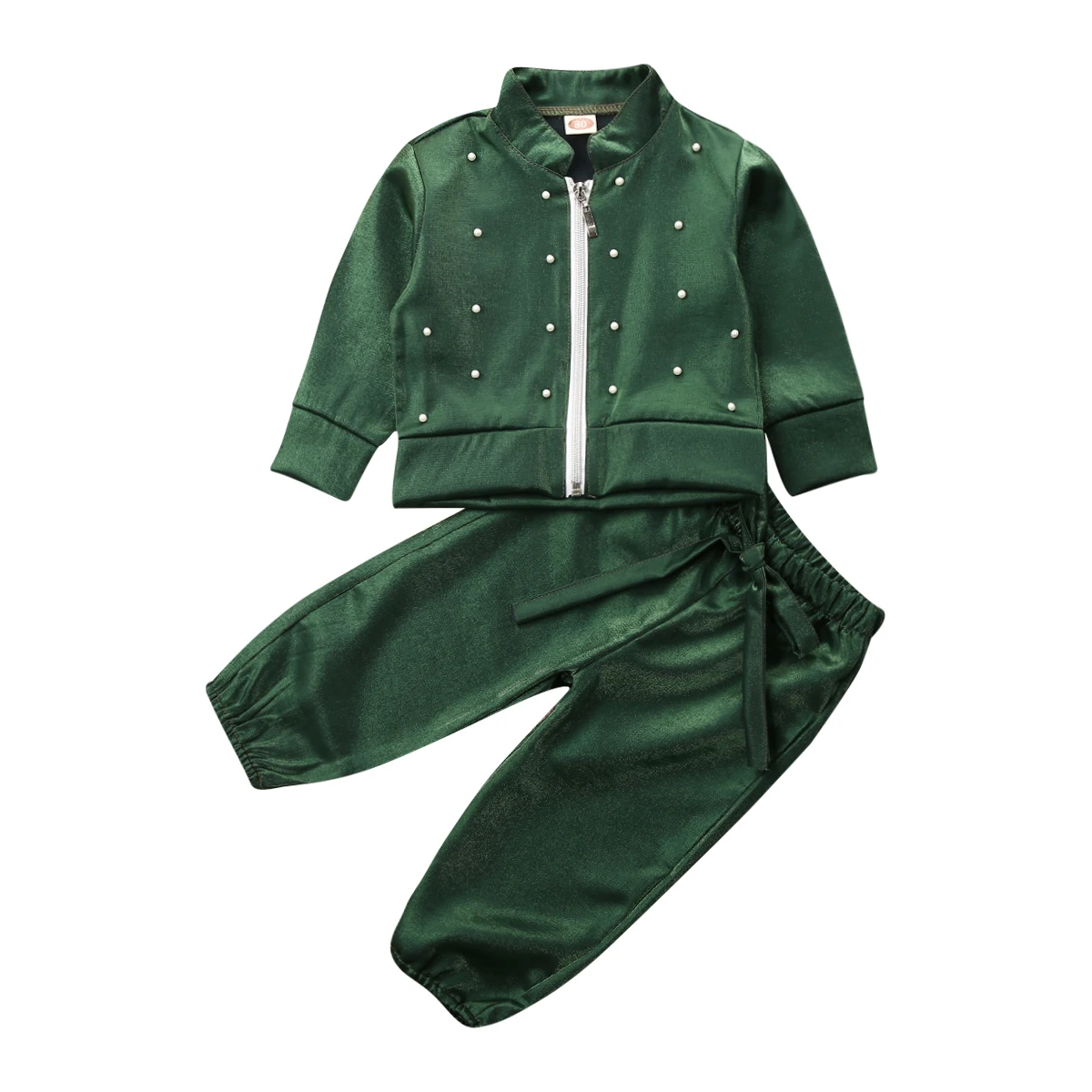 CANIS; сезон осень-весна; детская куртка с длинными рукавами на молнии для маленьких девочек; куртка с бантом в стиле пэчворк топ+ штаны; комплект одежды - Цвет: Зеленый