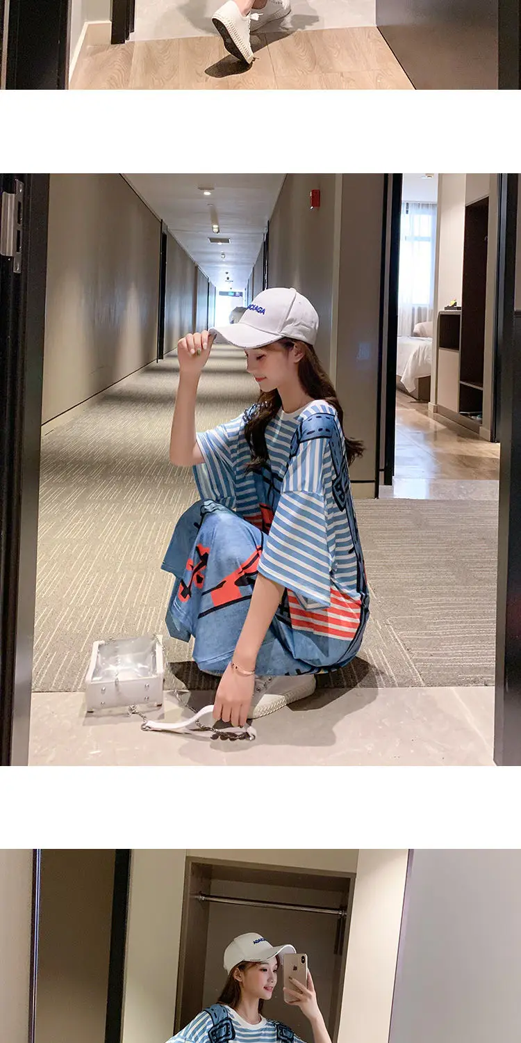 Dress Women Striped Cartoon Printed Oversize Hot Selling Long Dresses Graphic Ulzzang Female Lovely Chic Streetwear Popular Maxi