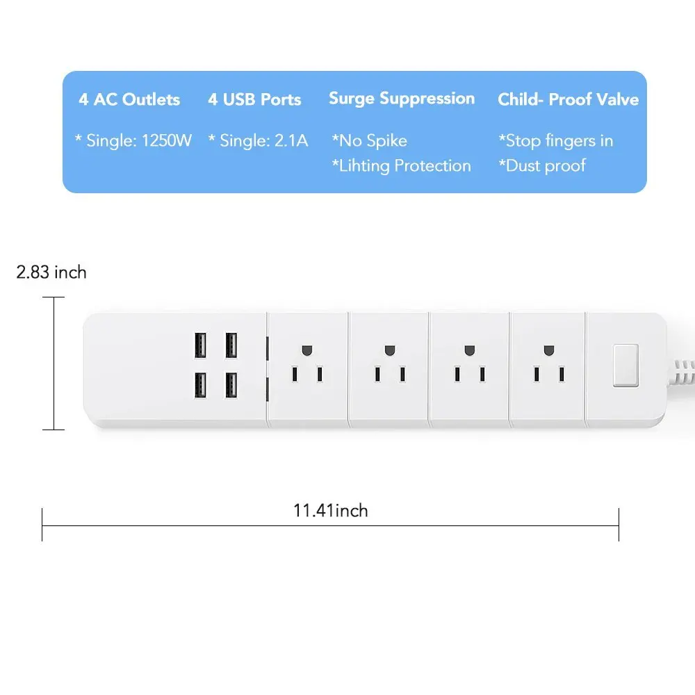 Wi-Fi Смарт-розетки Overspanningsbeveiliging 4 ONS AC стопконтакт с USB Homekit Verlengsnoer для alexa Google Thuis