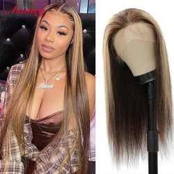 13X4X1 Highlight Transparent Lace Frontal Straight Wig Human Hair Wigs P4/27 Colored 30 32in Brazilian Remy Preplucked For Women