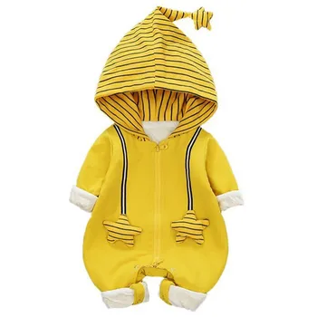 

Fashion Autumn Hoodie Romper Infant Striped Print 1-5T Long Sleeve Kids Coverall Hooded Infant Jumpsuit Suit